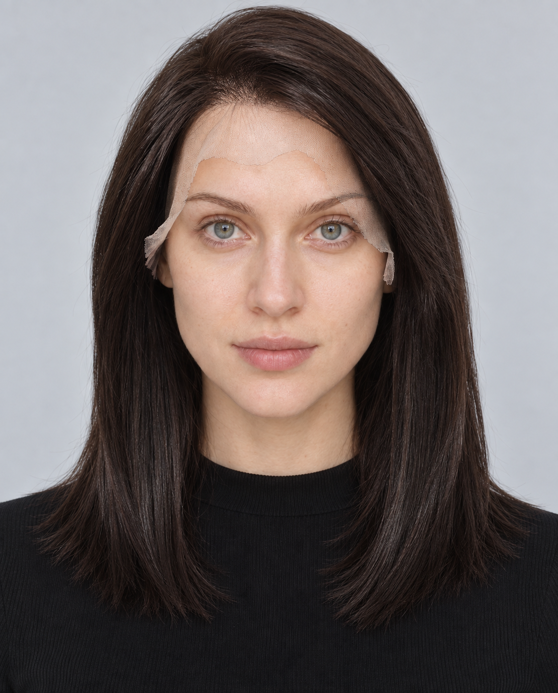 Ultra-Breathable Dark Tea Straight Lob — Handmade Large-Area Lace Wig L