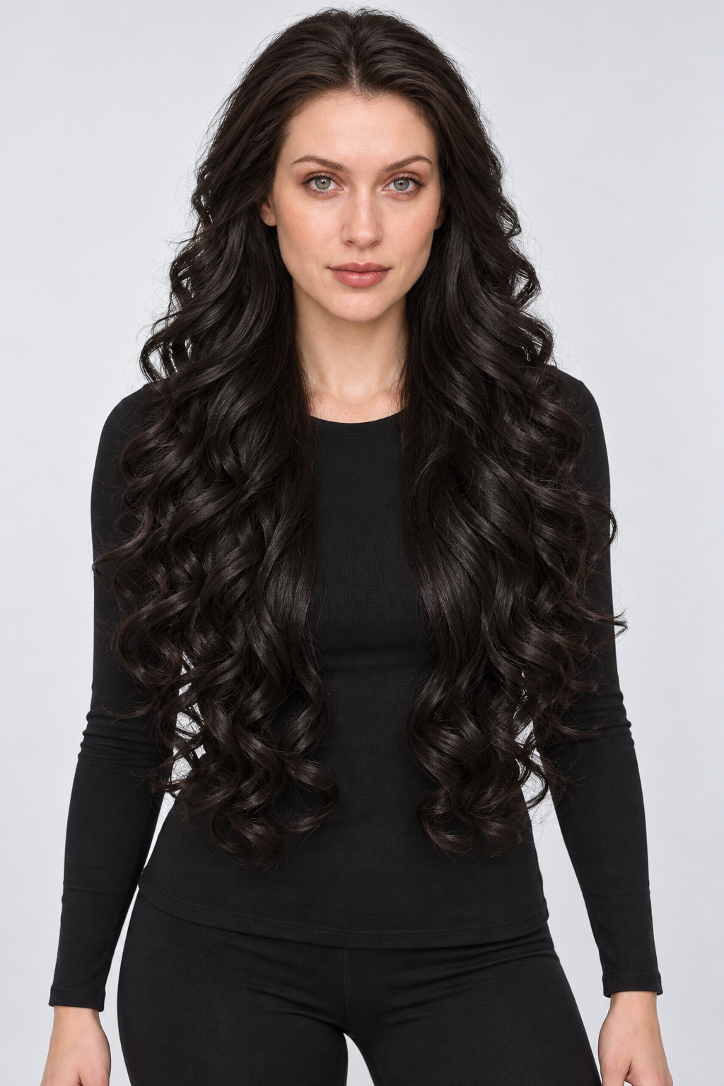Ultra-Breathable Light Brown Feathered Waves — Handmade Large-Area Lace Wig L — Jet Black Curls