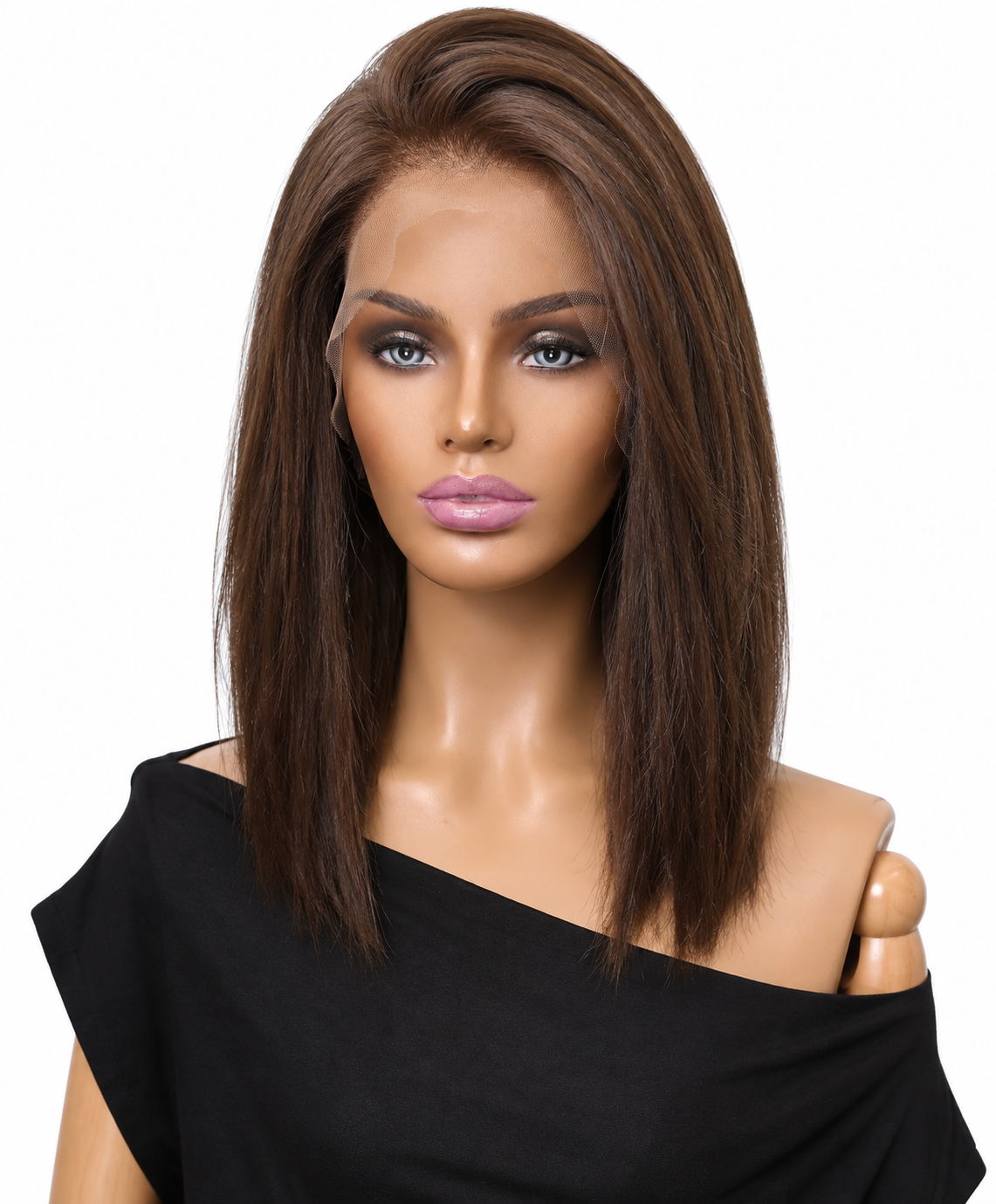Ultra-Breathable Highlighted Side-Part Bob — Handmade Large-Area Lace Wig L — Black Brown Straight
