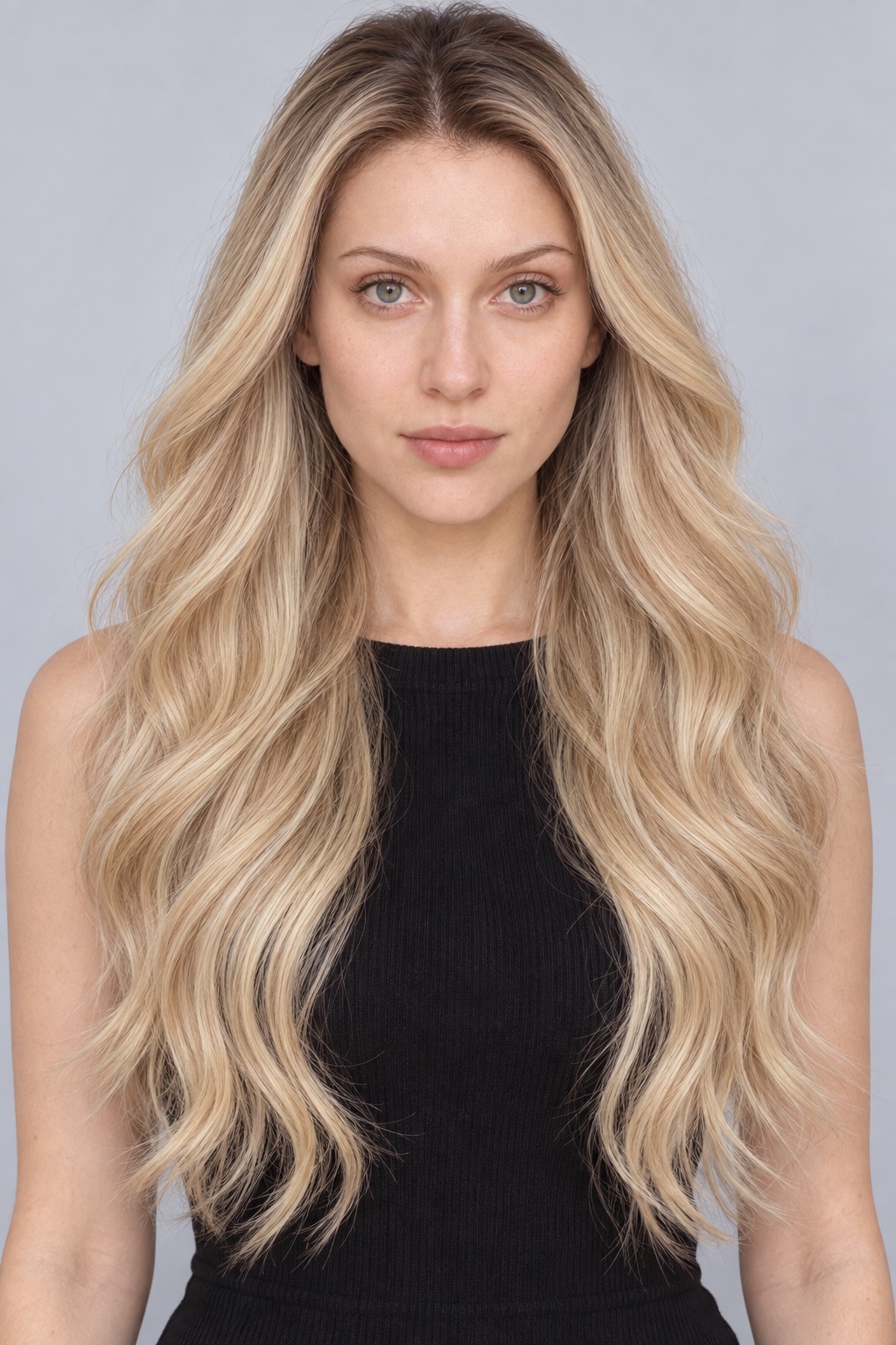 Ultra-Breathable Rooted Blonde Flowing Waves — Large-Area Lace Wig L