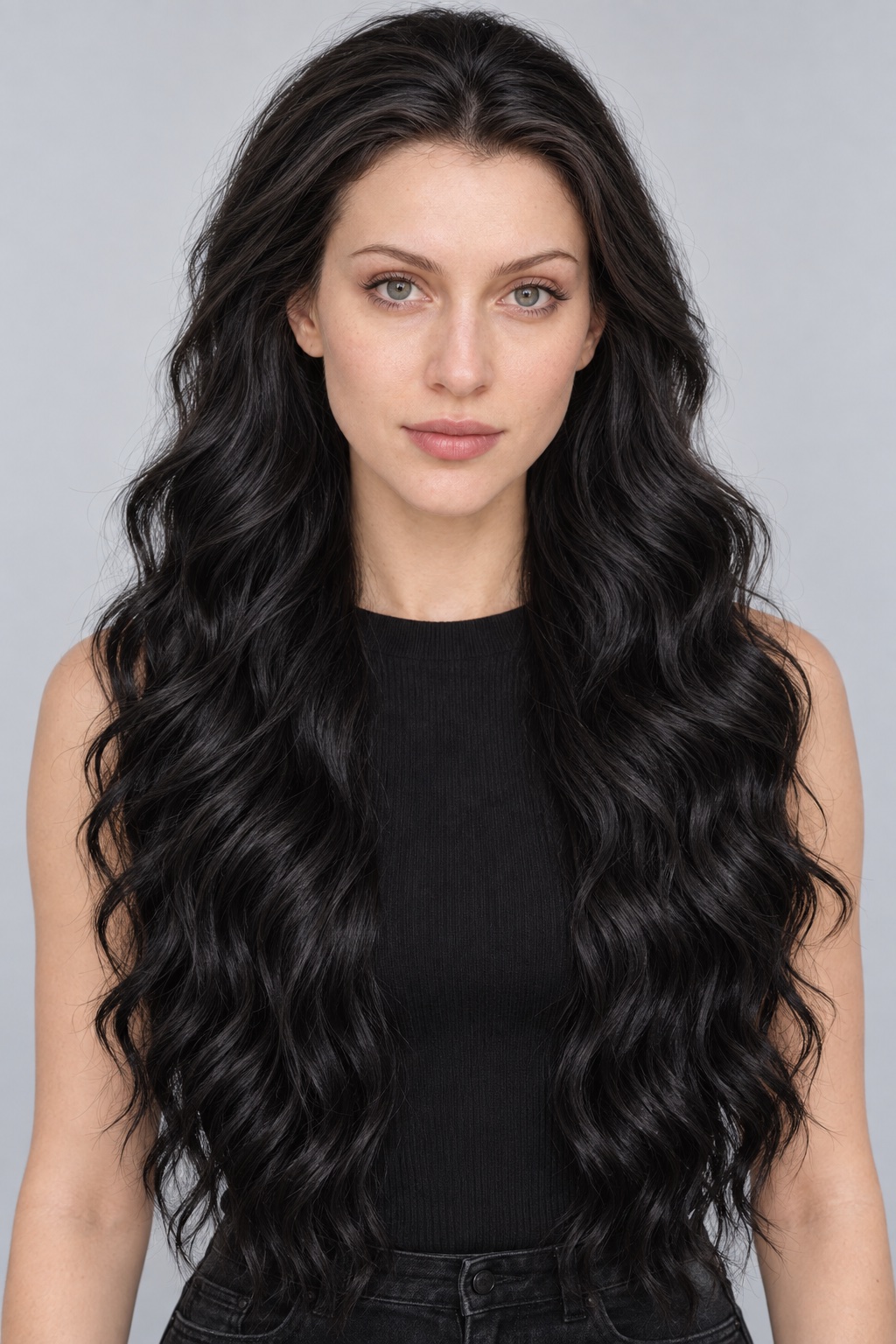 Ultra-Breathable Jet Black Cascading Waves — Handmade Large-Area Lace Wig L