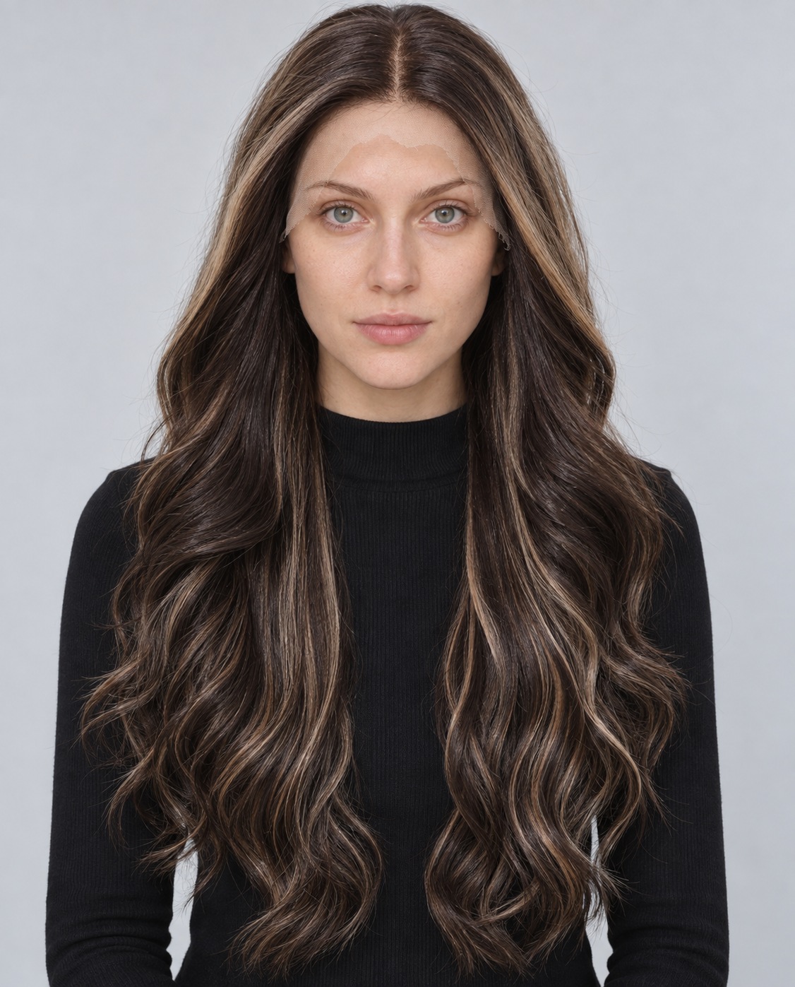 Ultra-Breathable Espresso Highlight Waves — Handmade Large-Area Lace Wig L