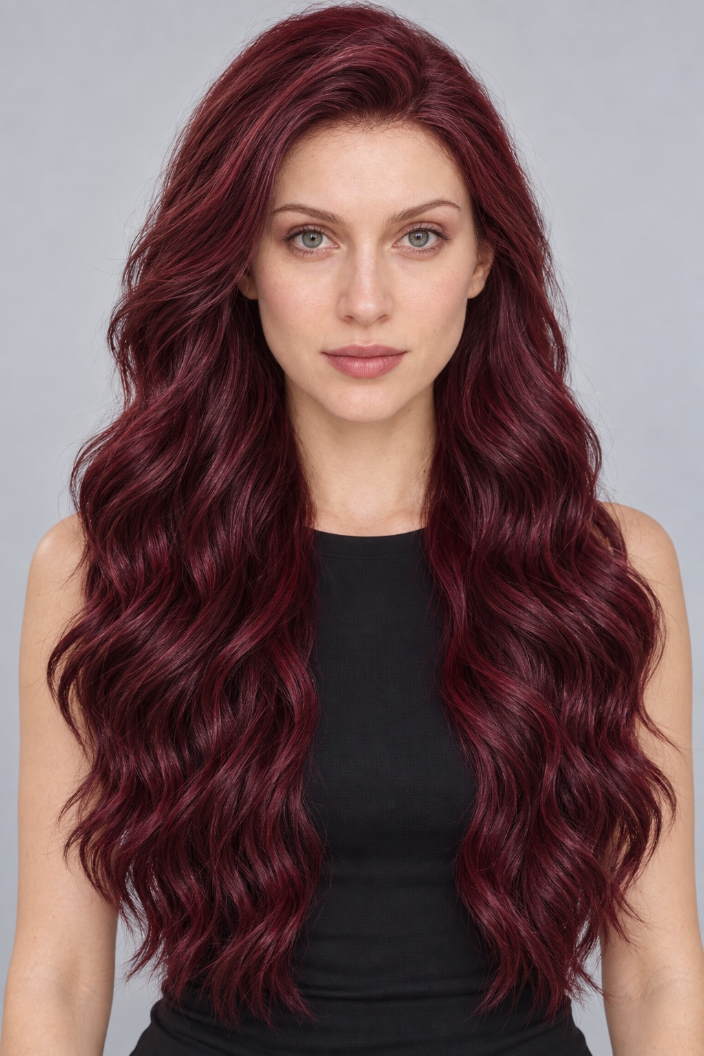 Ultra-Breathable Burgundy Cascading Waves — Handmade Large-Area Lace Wig L