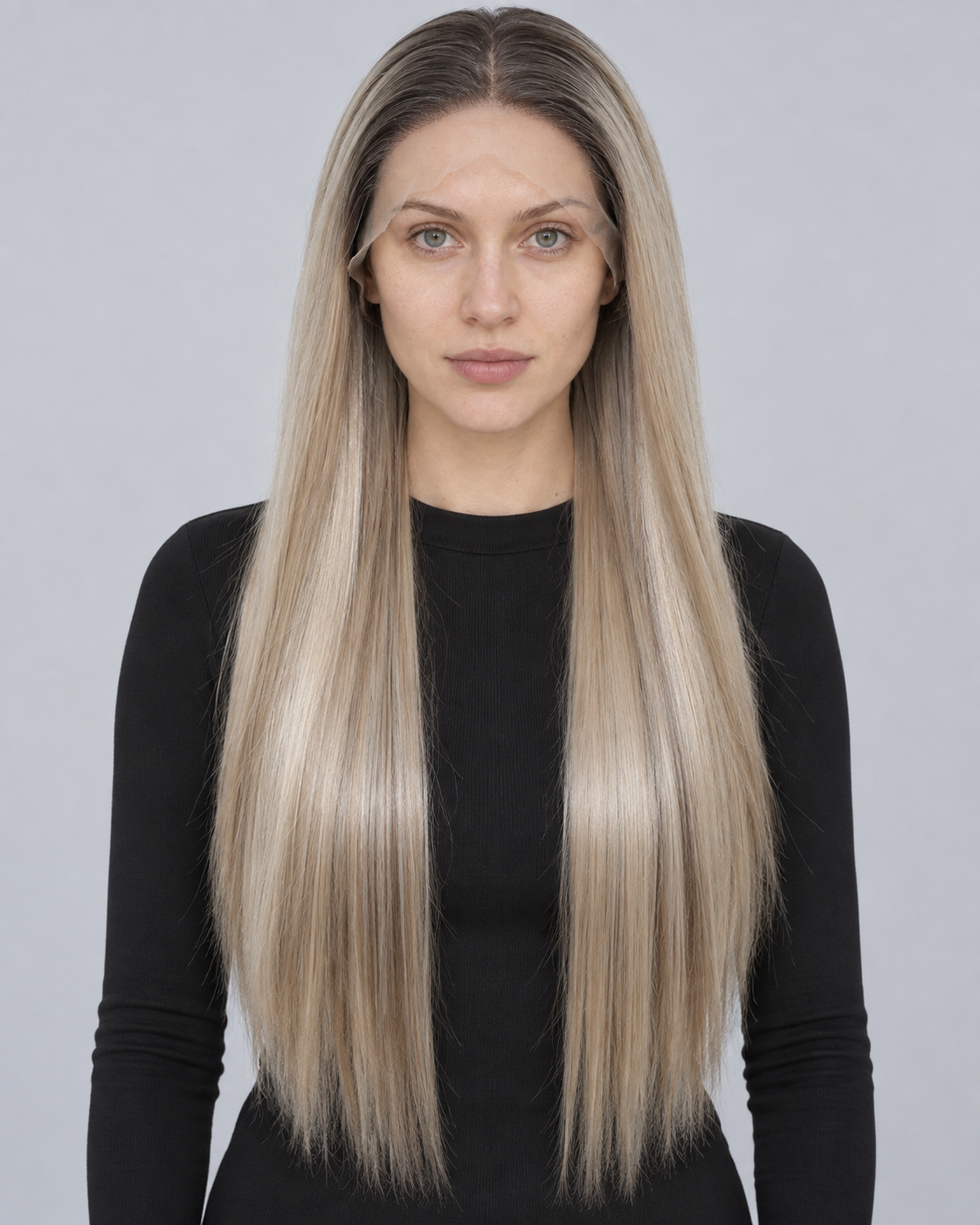 Ultra-Breathable Ash Root Platinum Straight — Handmade Large-Area Lace Wig L