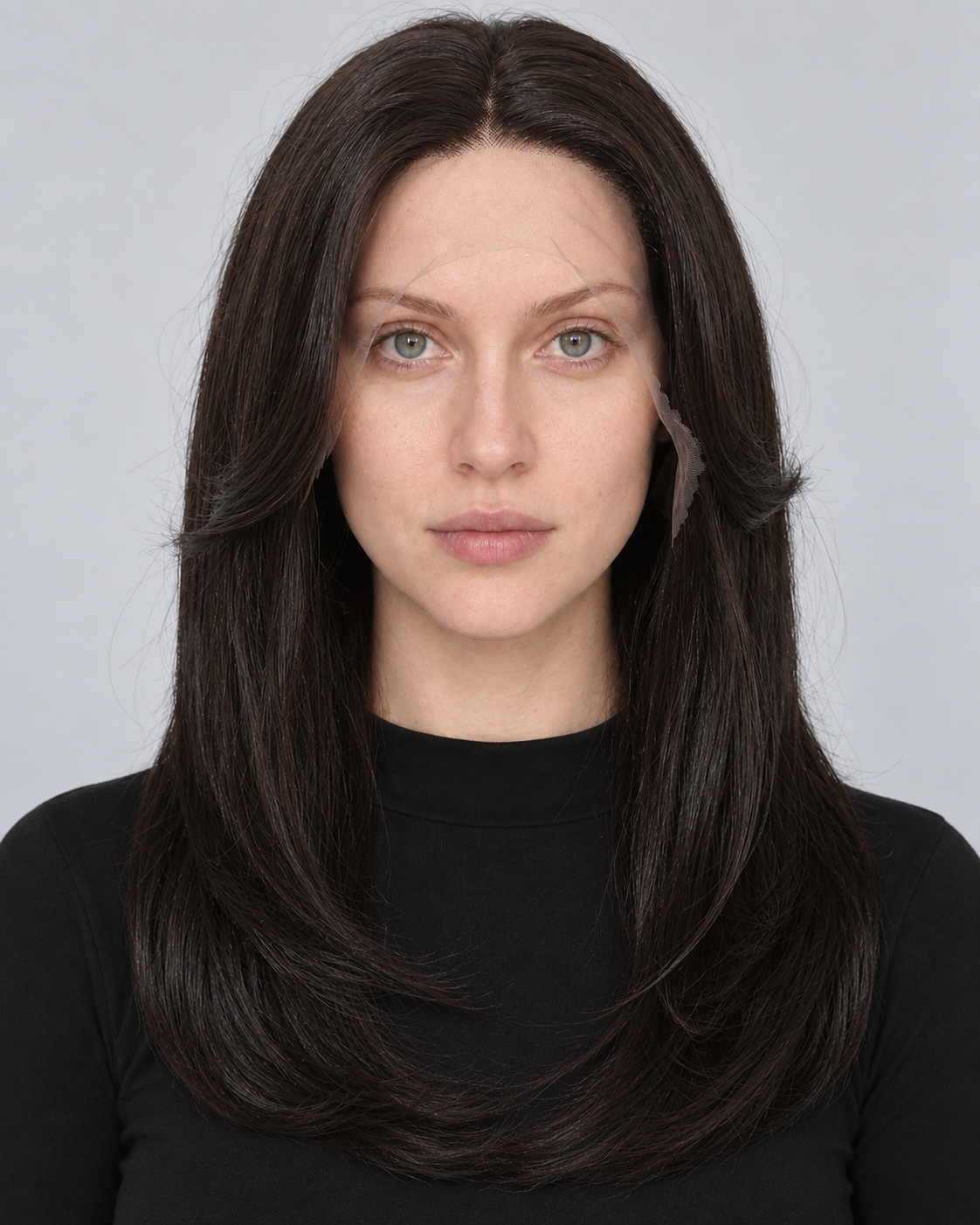 Ultra-Breathable Dark Brunette Rounded Layers — Handmade Large-Area Lace Wig L