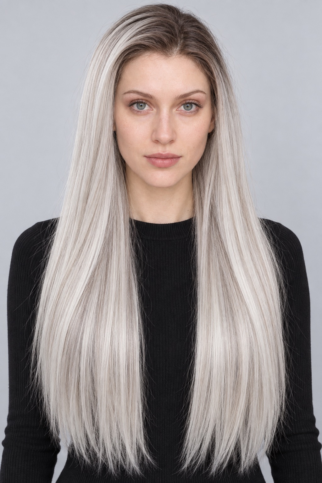 Ultra-Breathable Silver Ombre Long Straight — Handmade Large-Area Lace Wig L