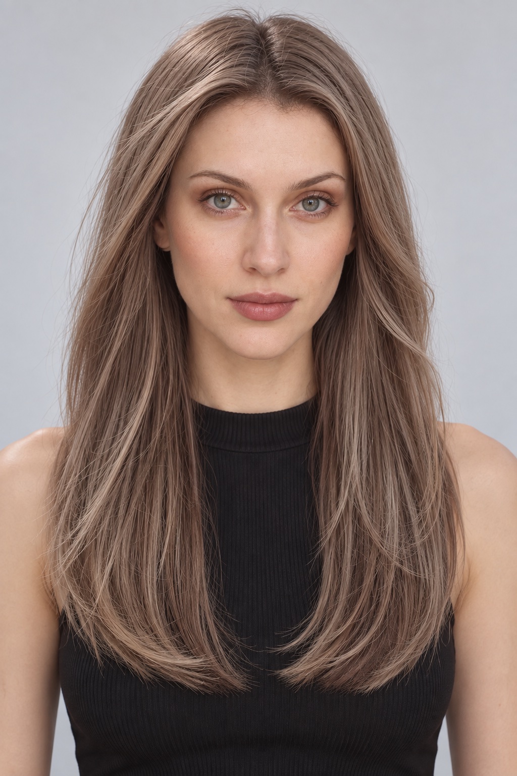 Ultra-Breathable Taupe Brown Sleek Lob — Handmade Large-Area Lace Wig L