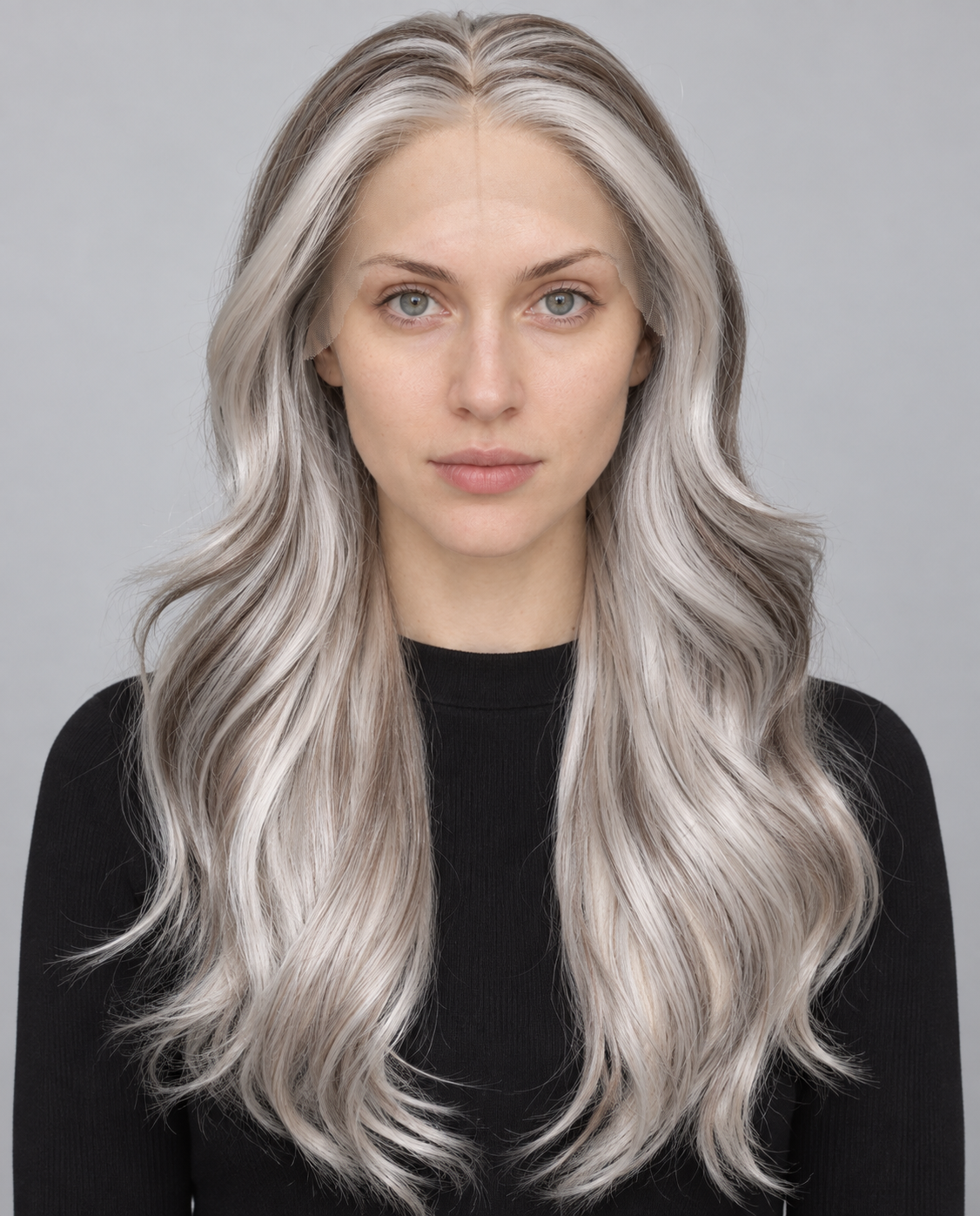 Ultra-Breathable Silver Ribbon Flowing Waves — Handmade Large-Area Lace Wig L