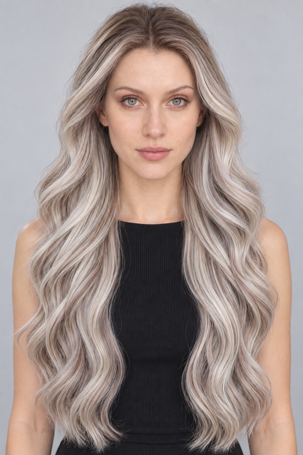 Ultra-Breathable Smoky Silver Cascading Waves — Handmade Large-Area Lace Wig L