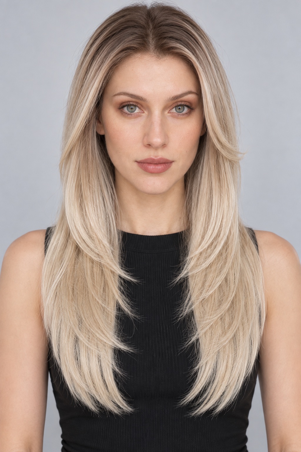 Ultra-Breathable Champagne Sleek Layers — Large-Area Lace Wig L