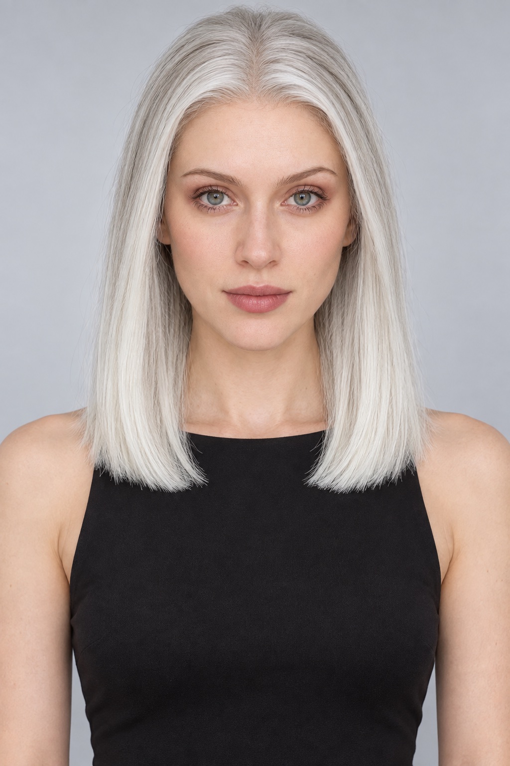 Ultra-Breathable Icy Platinum Blunt Lob — Handmade Large-Area Lace Wig L
