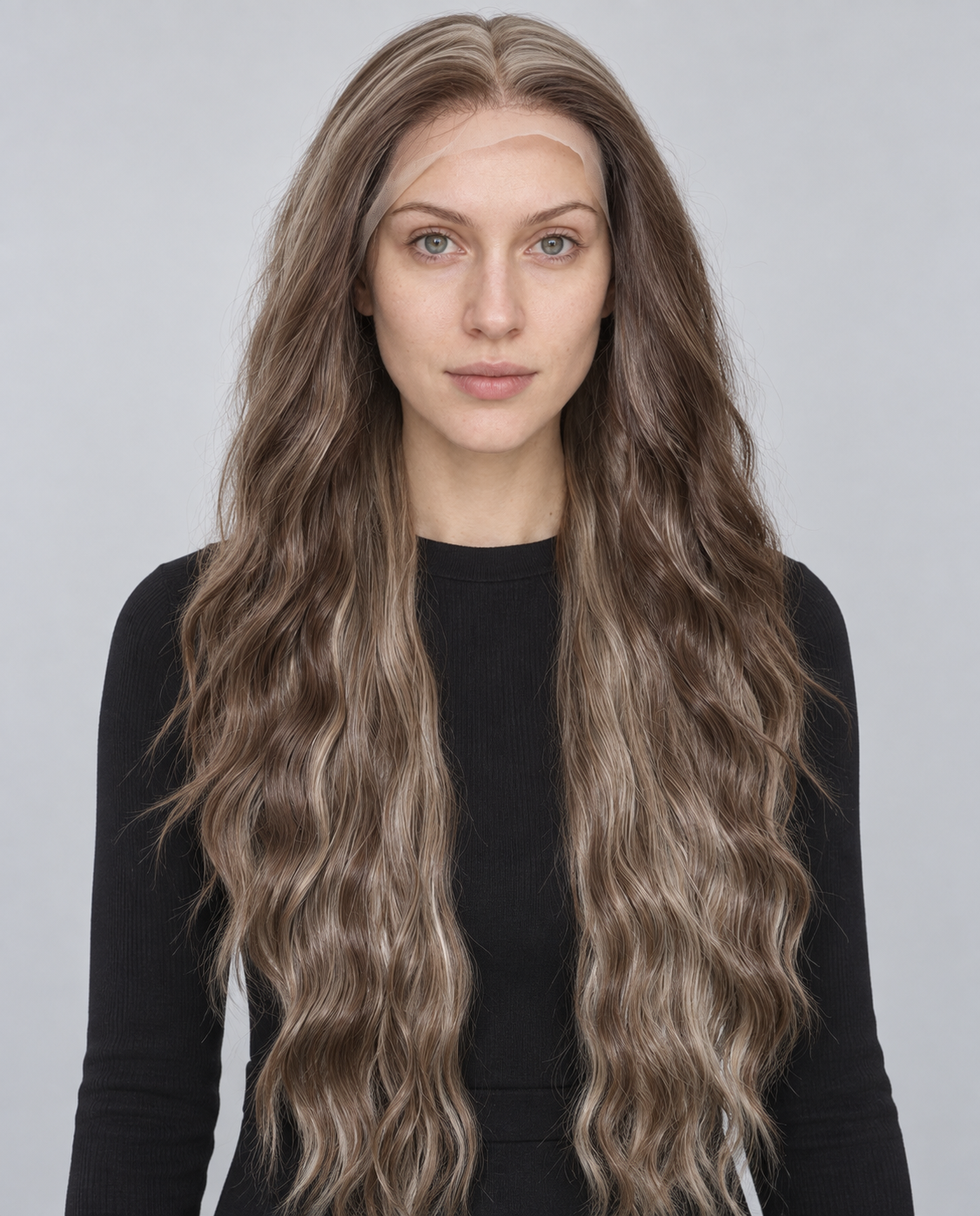Ultra-Breathable Ash Mocha Waterfall Waves — Handmade Large-Area Lace Wig L