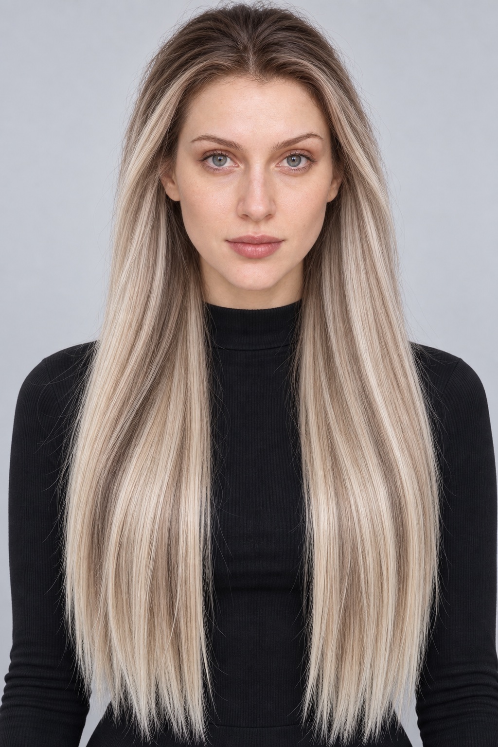 Ultra-Breathable Smoky Champagne Pin Straight — Large-Area Lace Wig L