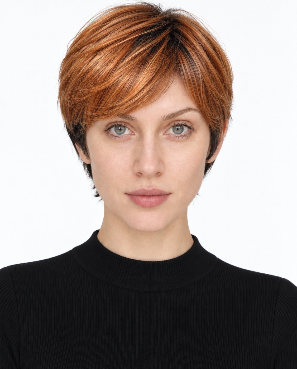 Ultra-Breathable Two-Tone Pixie Human Hair Wig — Copper Orange Ombre