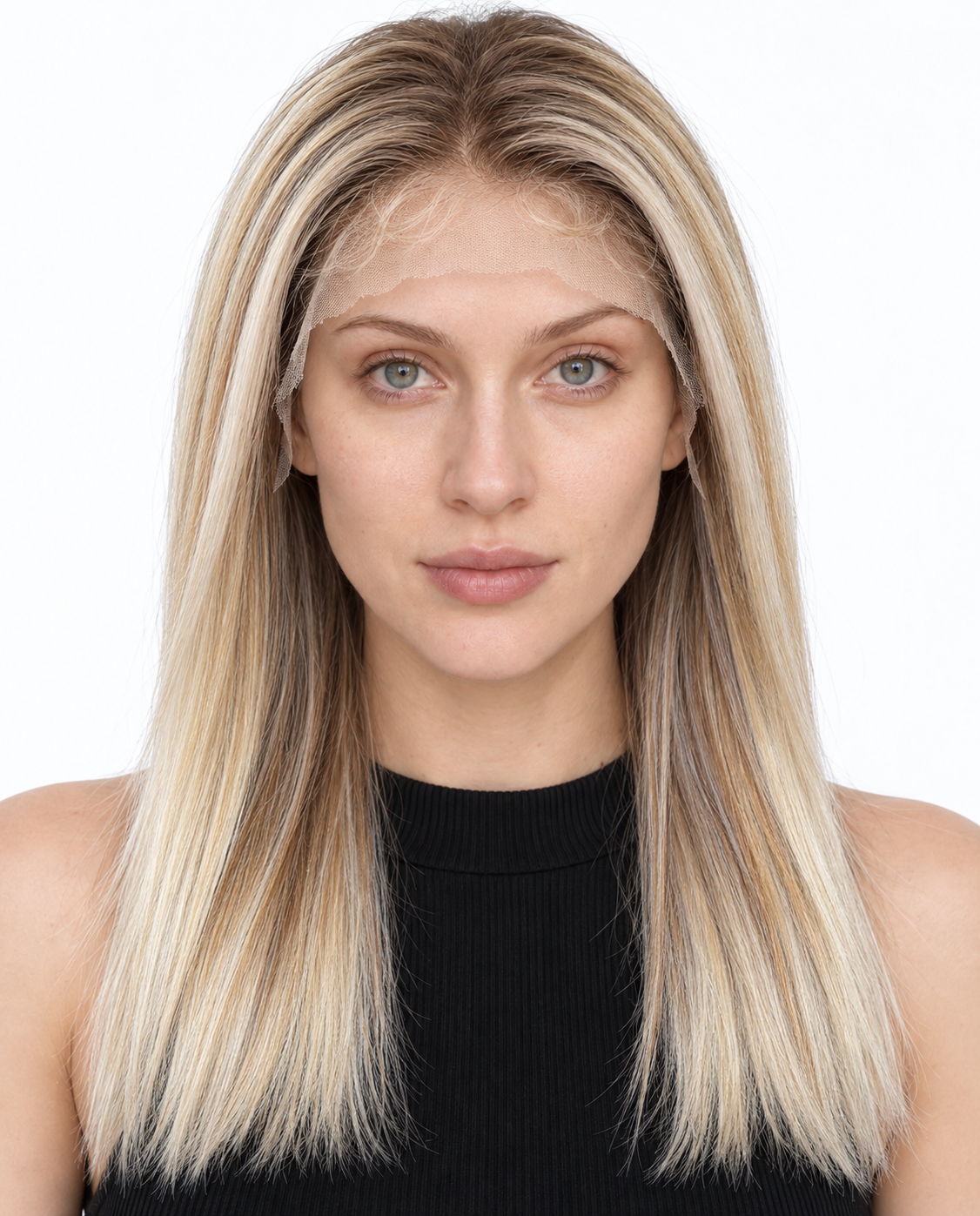 Ultra-Breathable Highlighted Straight Fully Hand-Tied Lace Human Hair Wig — Rooted Blonde Highlights