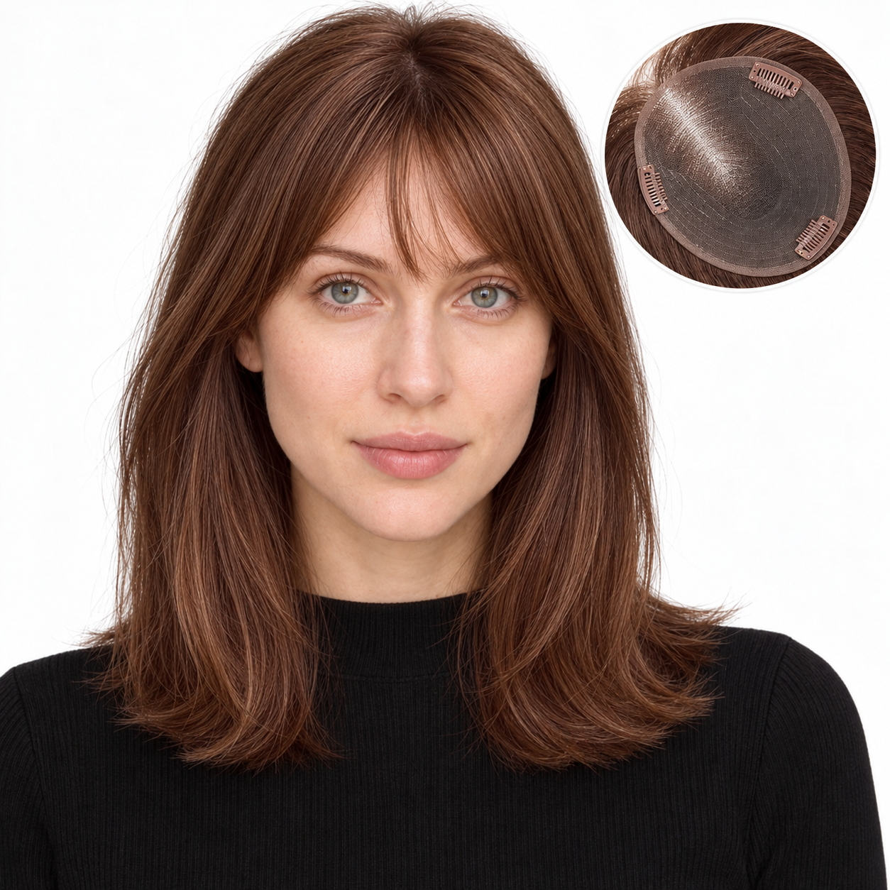 Ultra-Breathable Dimensional Colour Human Hair Crown Topper — Chestnut Brown