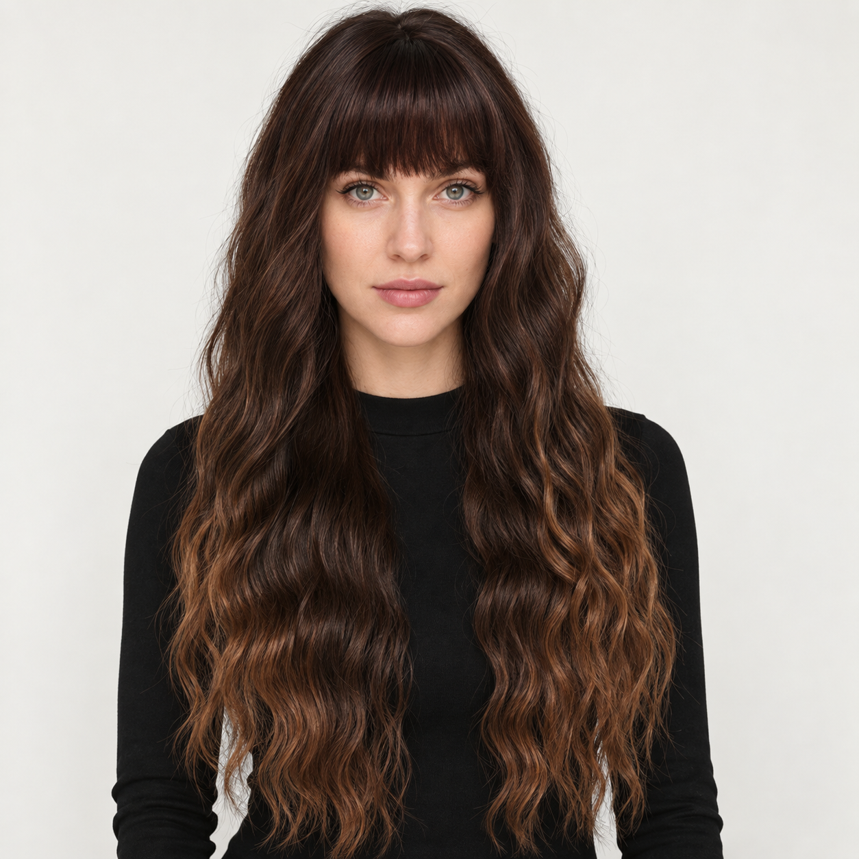 Long Statement Fringe Synthetic Wig — Special Offers — Black Brown Waves