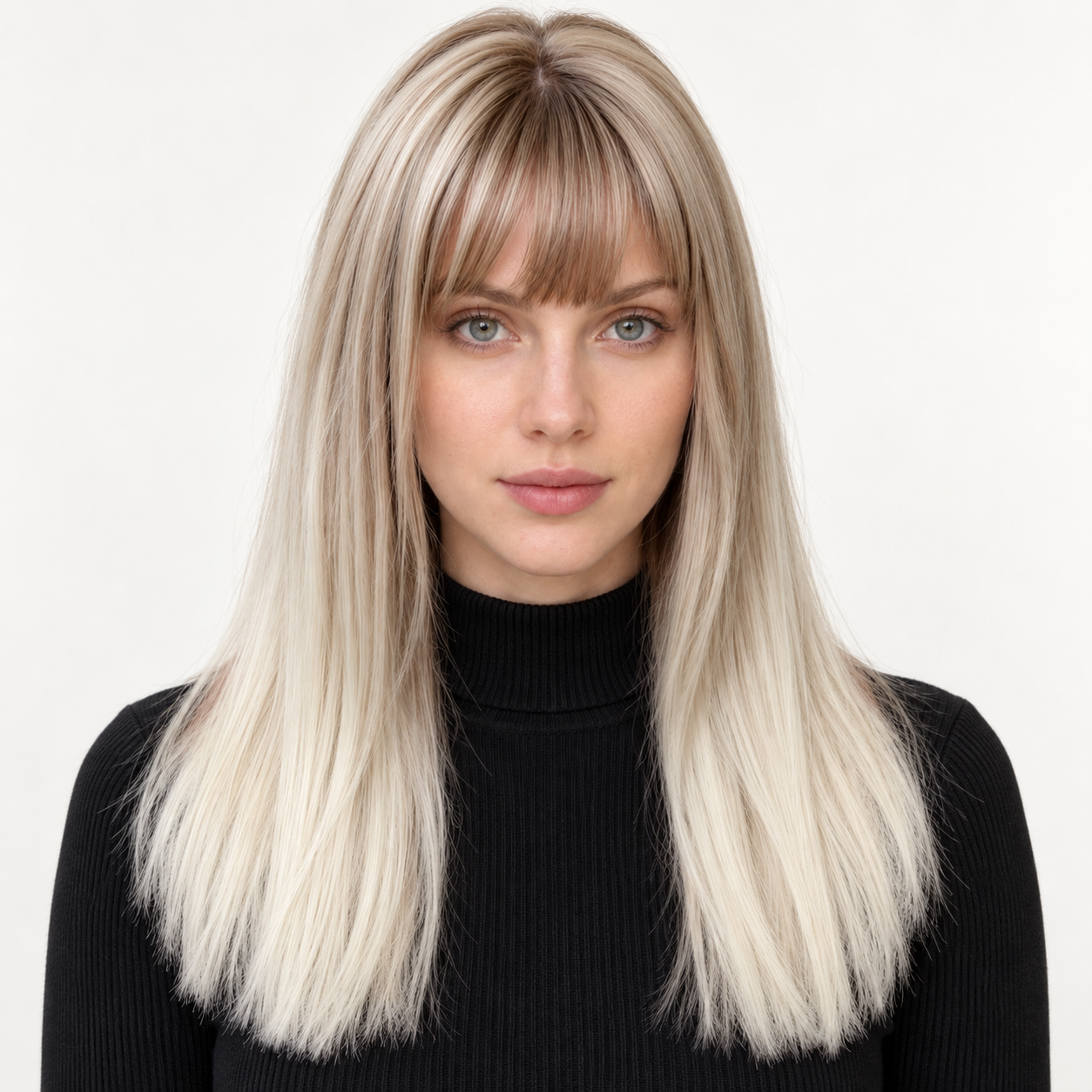 Shoulder-Skimming Fringe Synthetic Bob — Special Offers — Rooted Grey Blonde